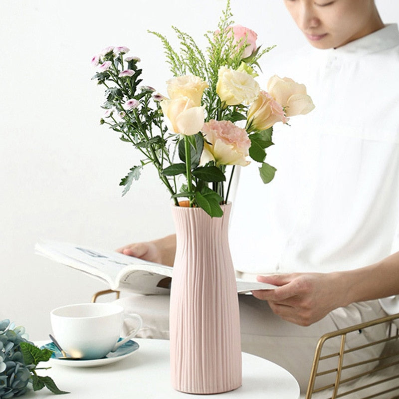 Vase Decoration Home Plastic Vase White Imitation Ceramic Flower Pot Flower