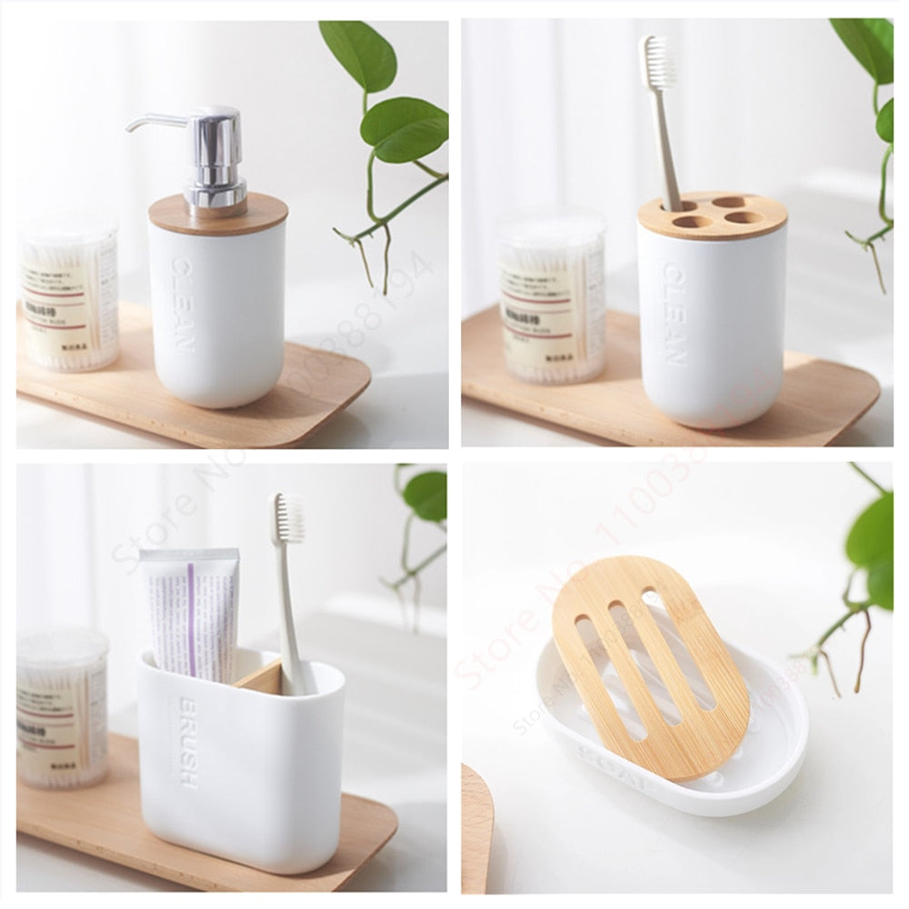 Bamboo Soap Dispenser Set