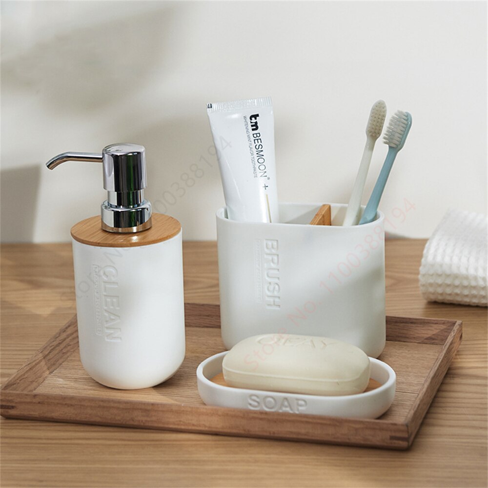 Bamboo Soap Dispenser Set